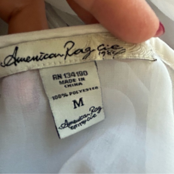 American Rag sheer white gathered lacey blouse ties Size M - Picture 5 of 7